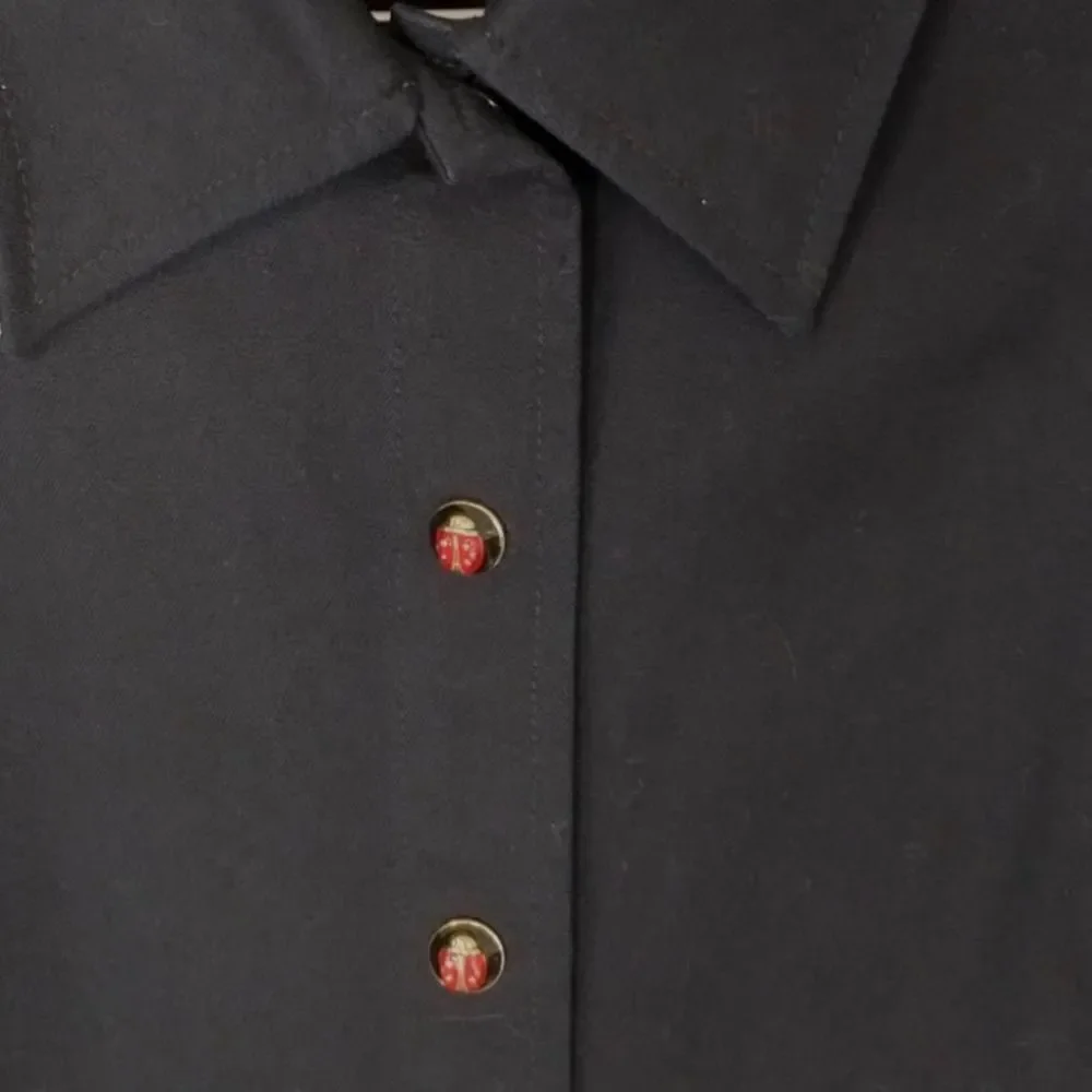 St John Womens Jacket Sz P Black‎ Red Ladybug Buttons & Lining Cuffs Business